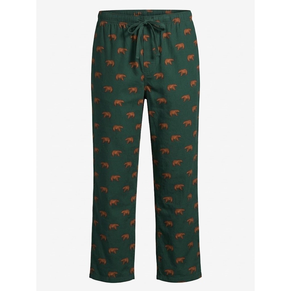 NEW J.Crew Mens Large Green Grizzly Bear Print Cotton Flannel Pajama Pants